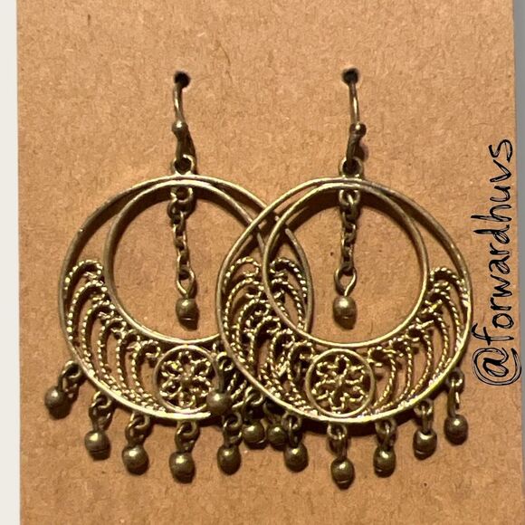 Bundle Sale 3 for $15 | Gold Tone Ornate Dangle Earrings - Picture 1 of 6